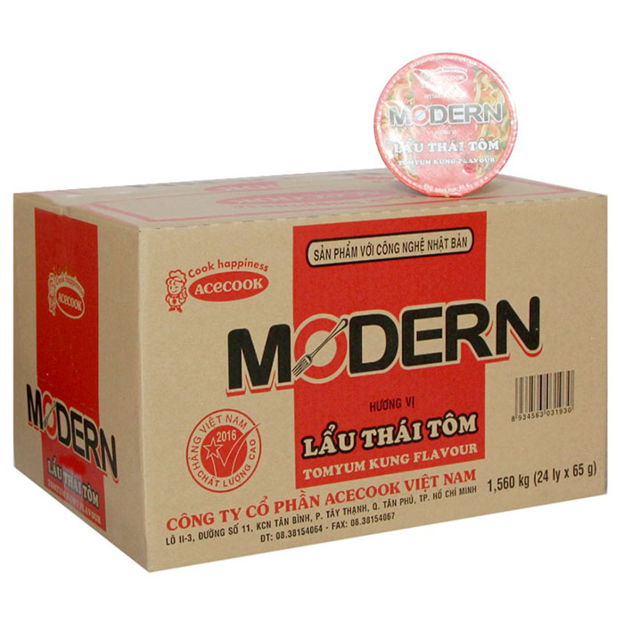 Mì Ly Modern Lẩu Thái Tôm 65g ( thung 24 ly )