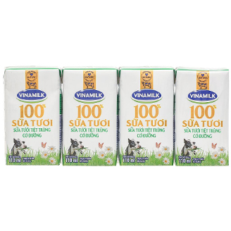Sữa tươi tiệt trùng Vinamilk 100% có đường 110ml
